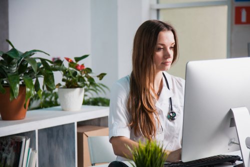 woman using laptop